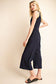 Surplice Sleevless Waist Defined Cropped Jumpsuit: Navy