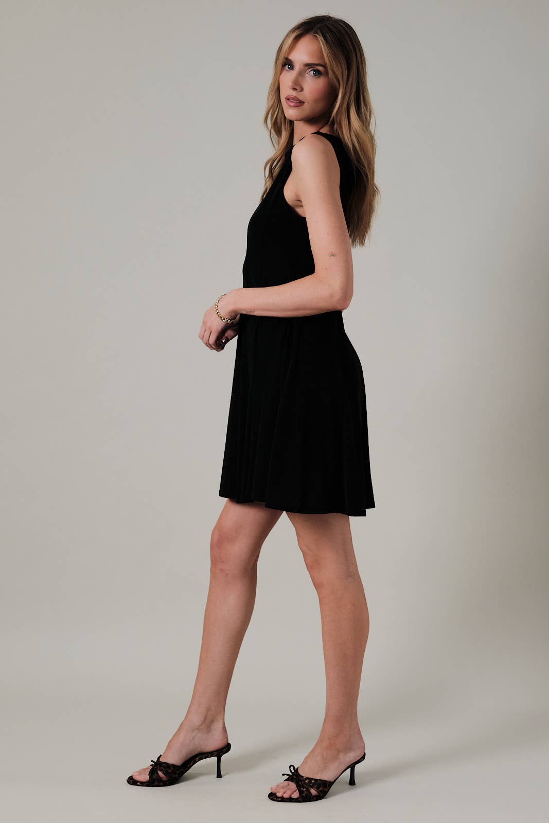 Gilli Boat Neck Fit & Flare Mini Dress: Black