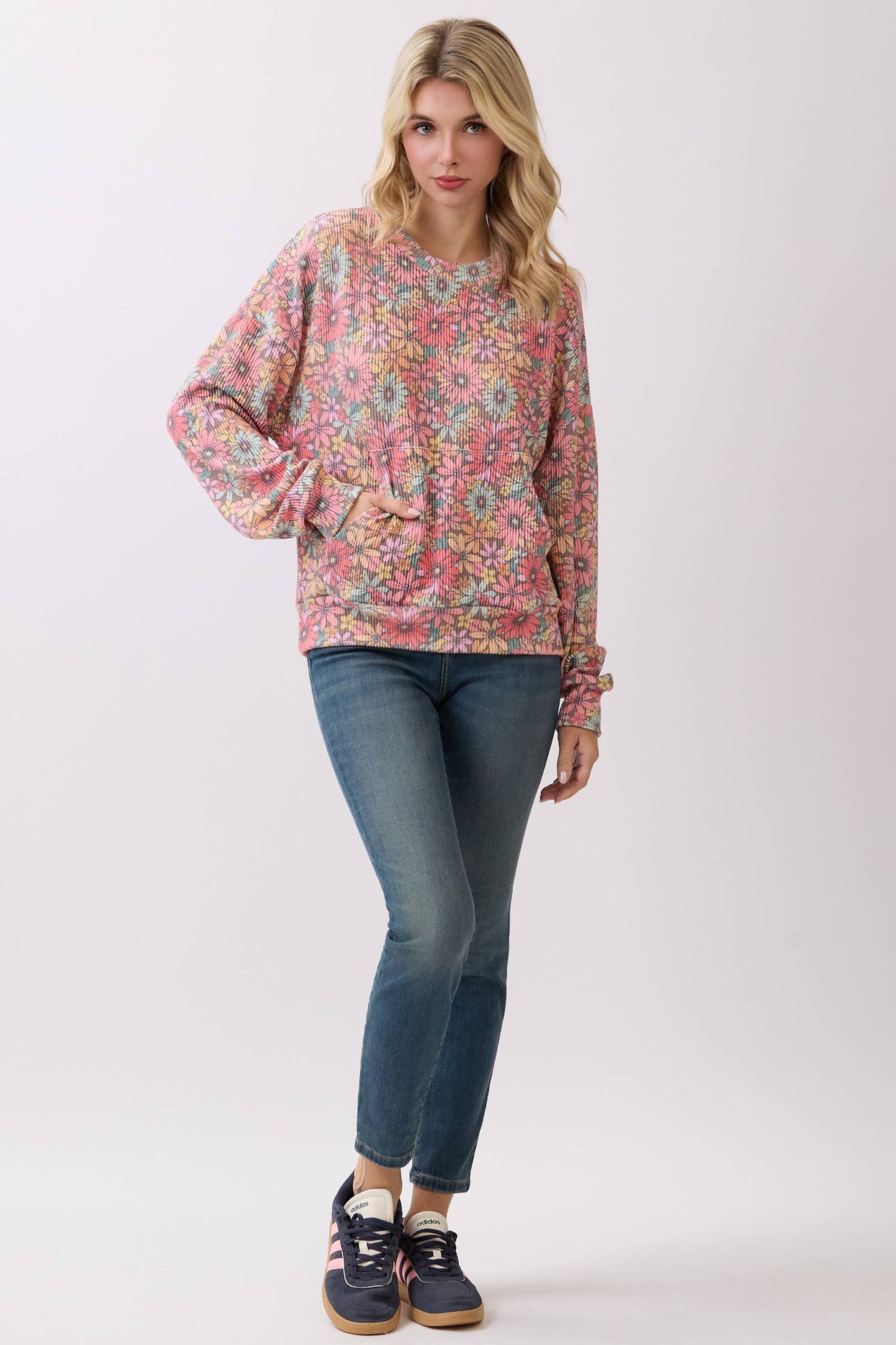 Vintage Floral Ribbed Knit Pullover