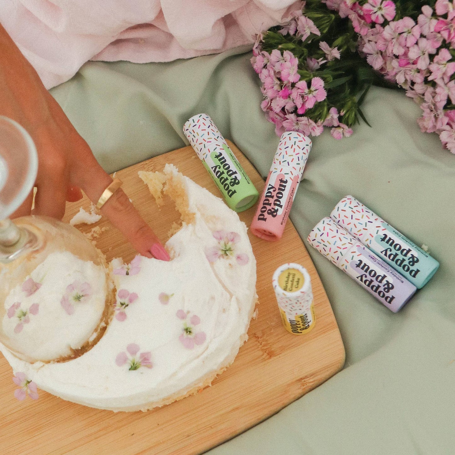 Poppy & Pout Birthday Cake Lip Balm- Green