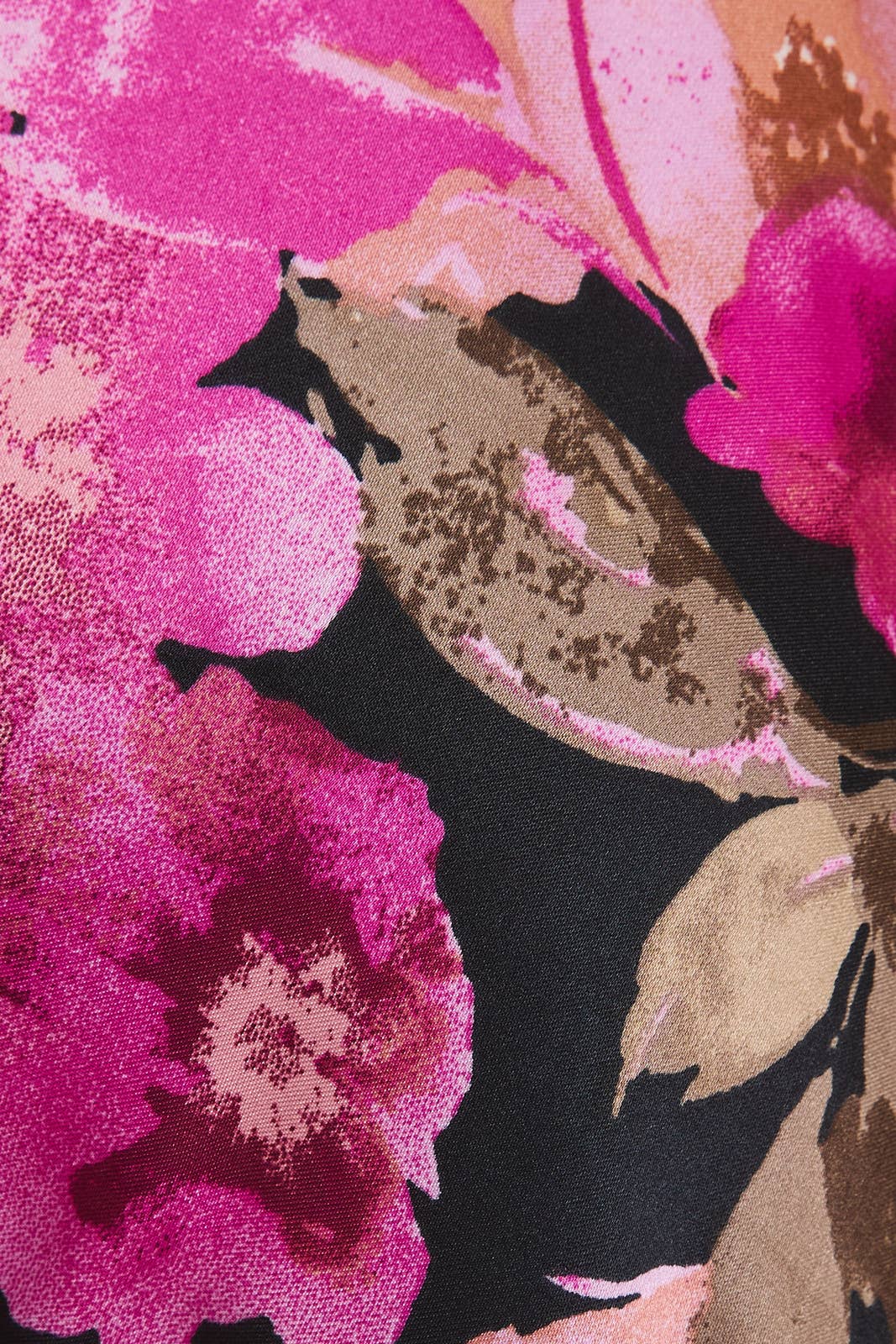 Gilli Long Sleeve Peplum Top: Black-Fuschia Floral