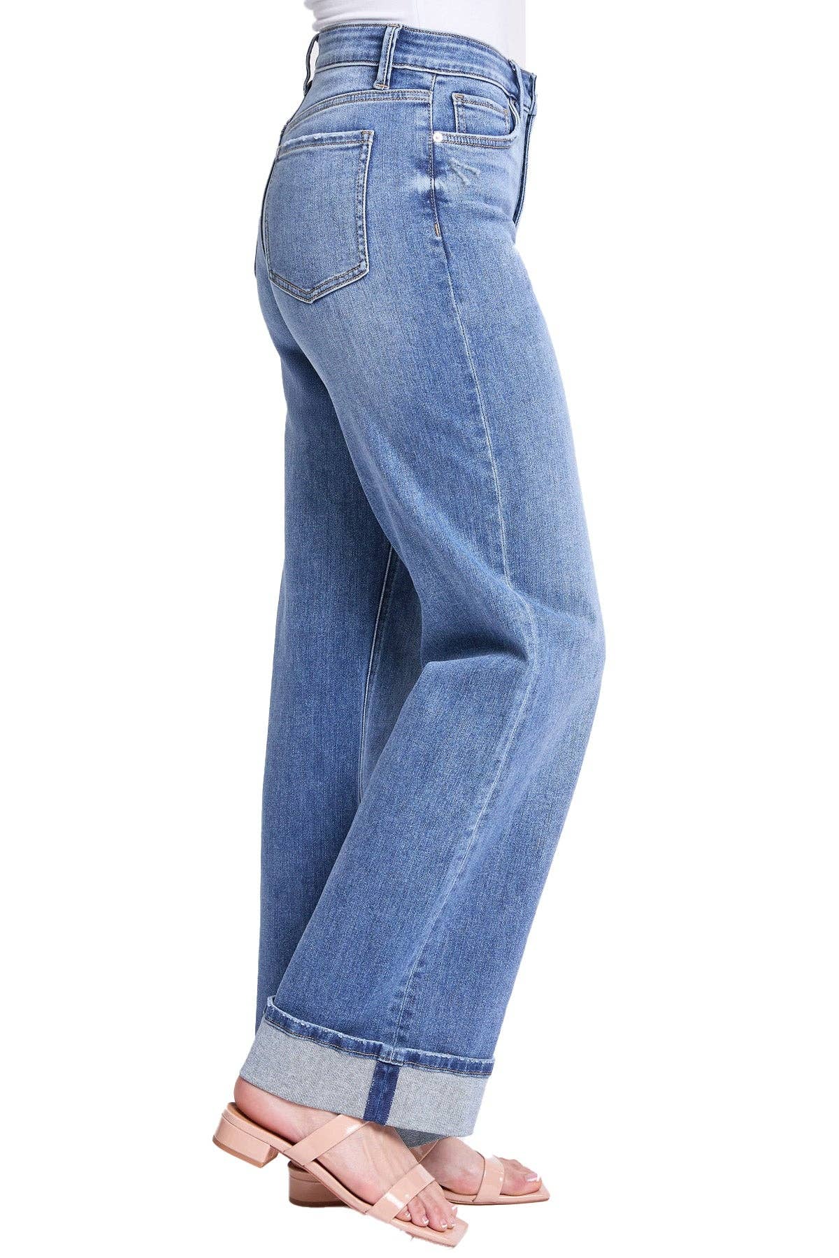 Hailey High Rise Cuff Wide Leg Jeans: Medium Wash