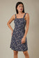 Gilli Sleeveless Square Neck Back Tie Mini Dress: Navy-Blue Ditsy Floral Print