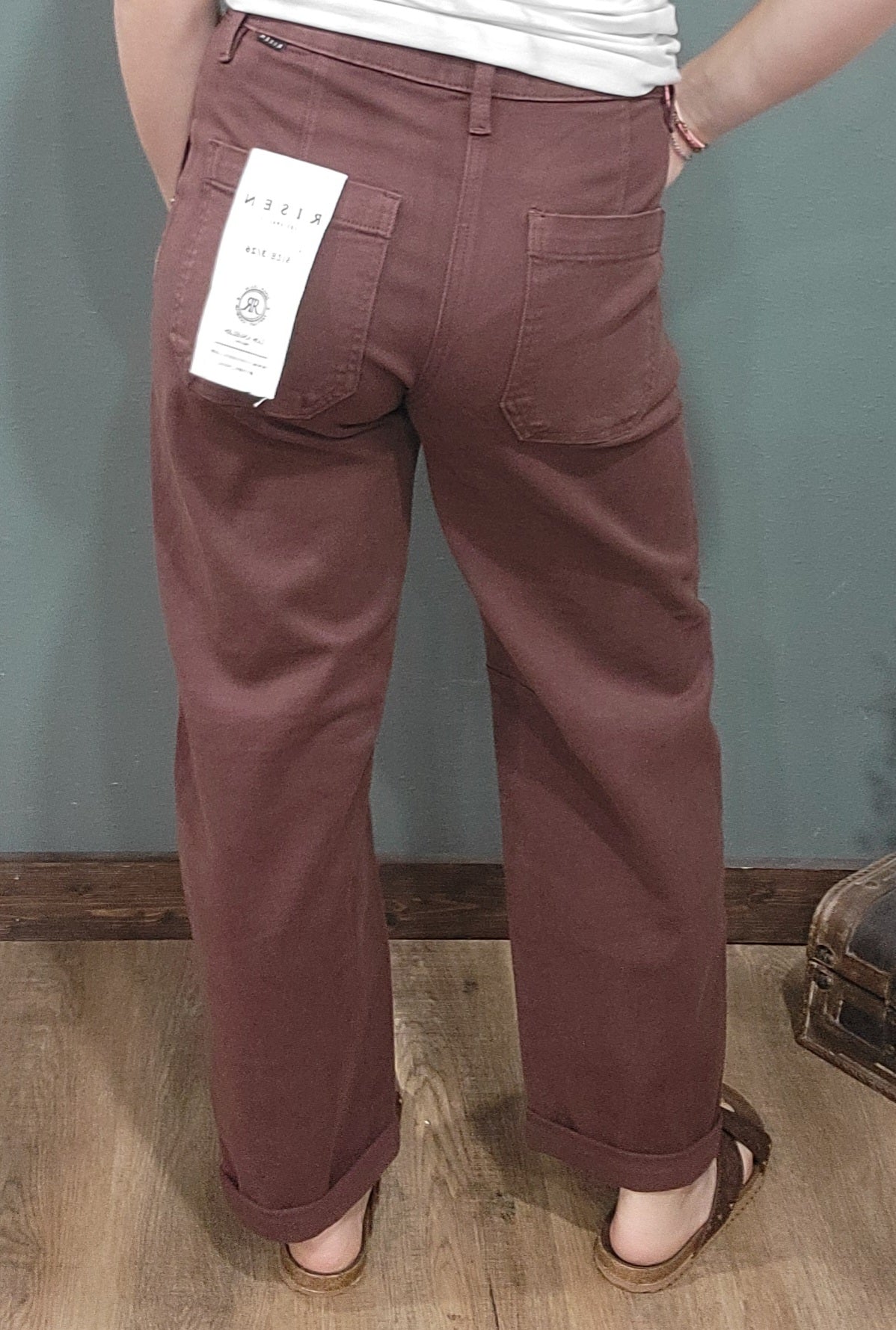 Risen High Rise Ankle Cuffed Barrel Jean- Choco Brown
