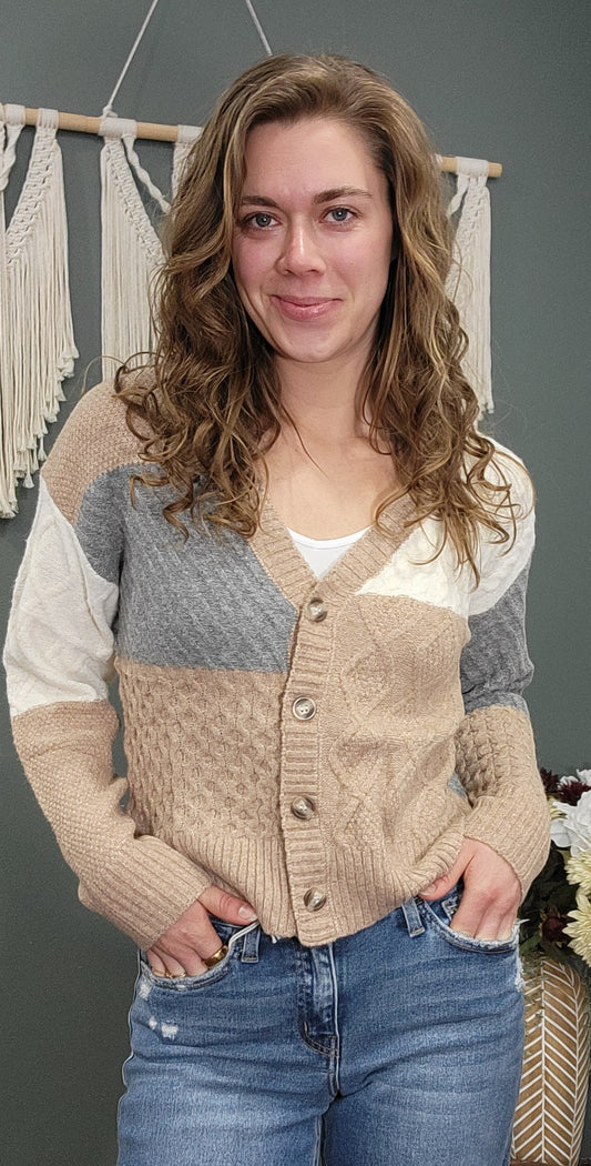 Michelle Mae Tricolor Knit Button Up Cardigan