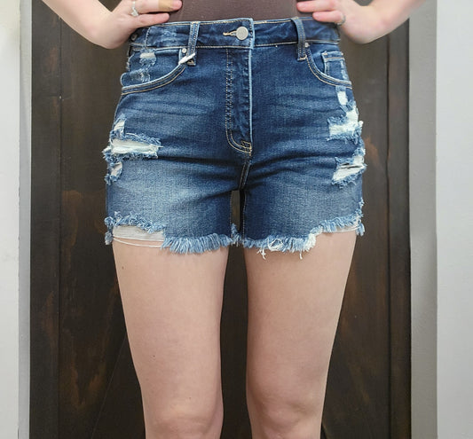 Risen Dark Wash Tummy Control Distressed Short