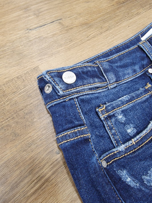 Risen Dark Wash Tummy Control Distressed Short