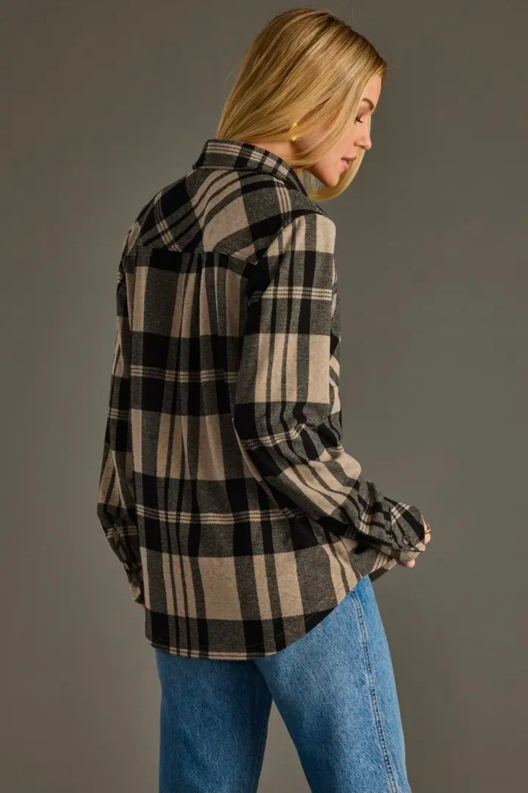 Panache Soft Button Up - Tan & Black Plaid