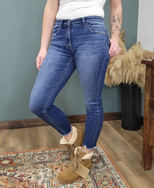 Vervet Amber Mid Rise Raw Hem Skinny Jeans