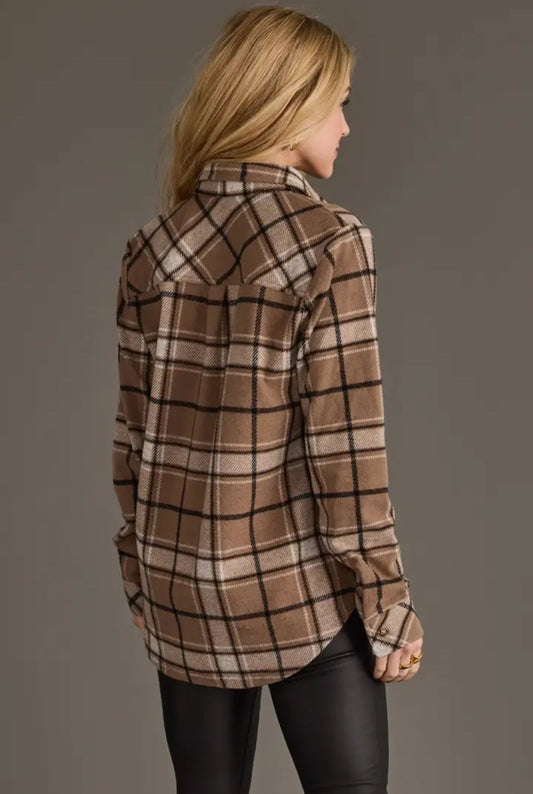 Panache Soft Button Up - Taupe, White & Black Plaid