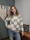 ComfyLuxe Checkered Crew Neck Sweater / Gray