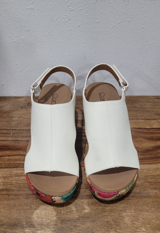 Corkys Carley White Floral 2 Wedge Sandal