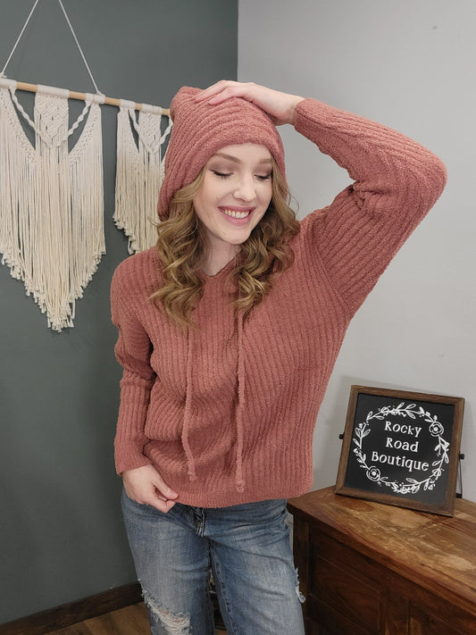 ComfyLuxe Chunky Ribbed Hoodie Sweater / Blush