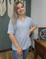 BomBom Blue Striped V-Neck Top