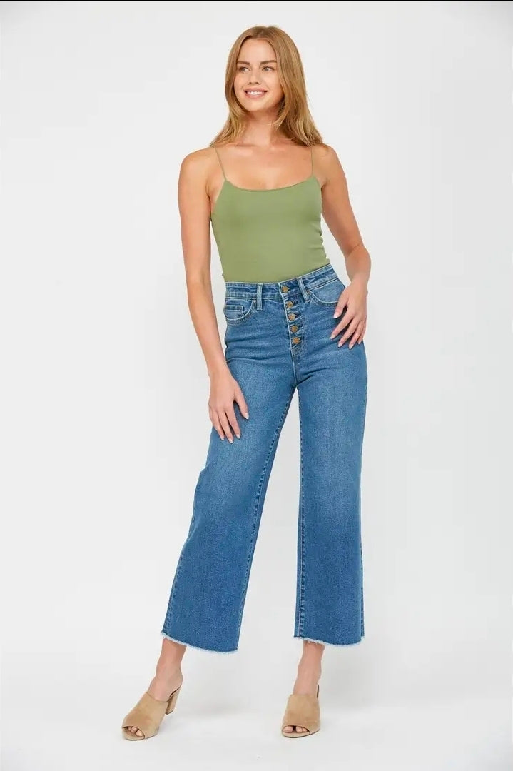 Mica Denim High Rise Button Fly Wide Leg Crop