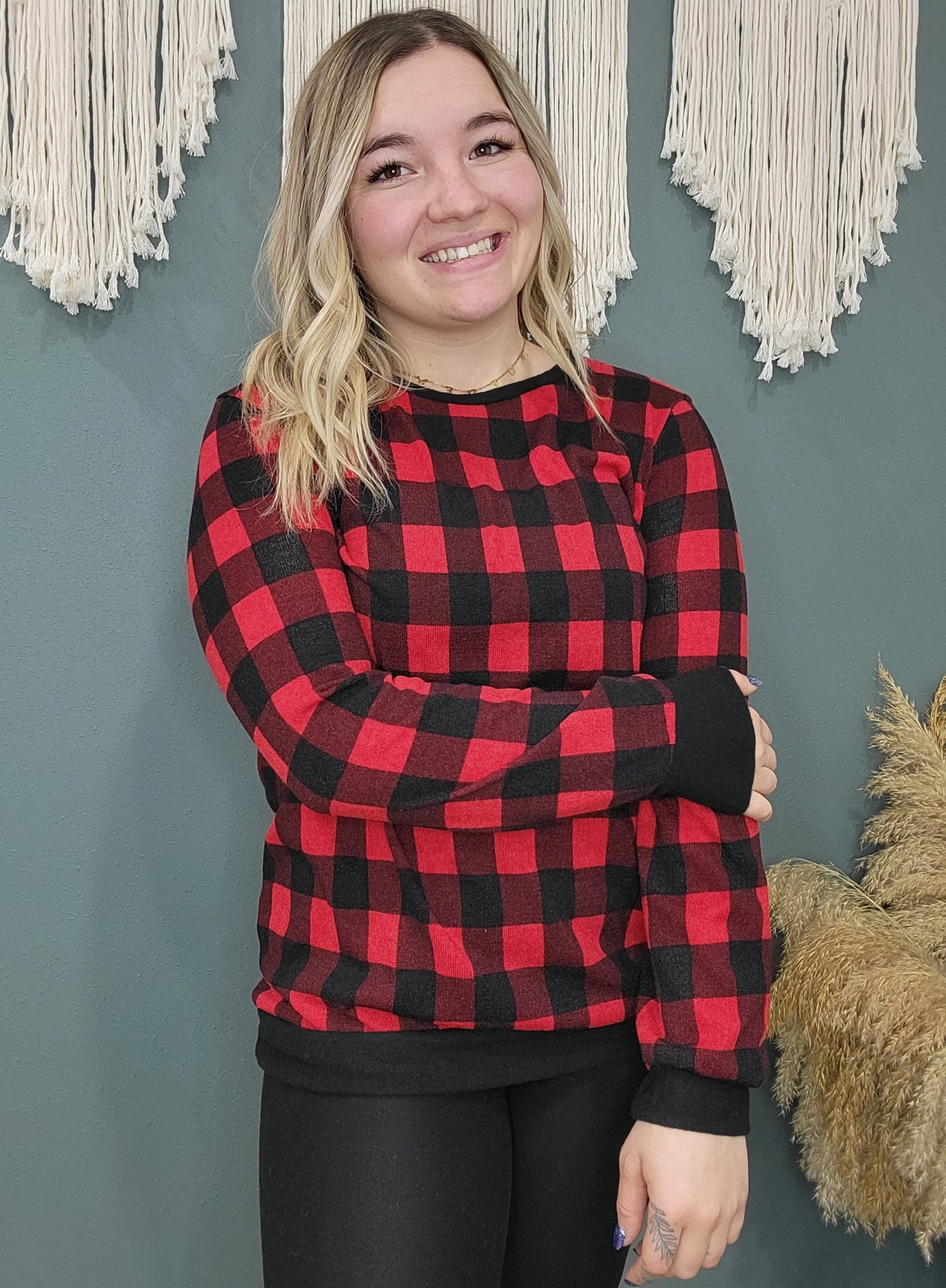 Red and Black Buffalo Plaid Sweater