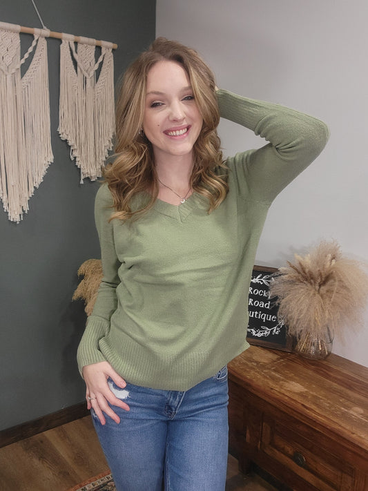 Becool Light Green V-Neck Sweater