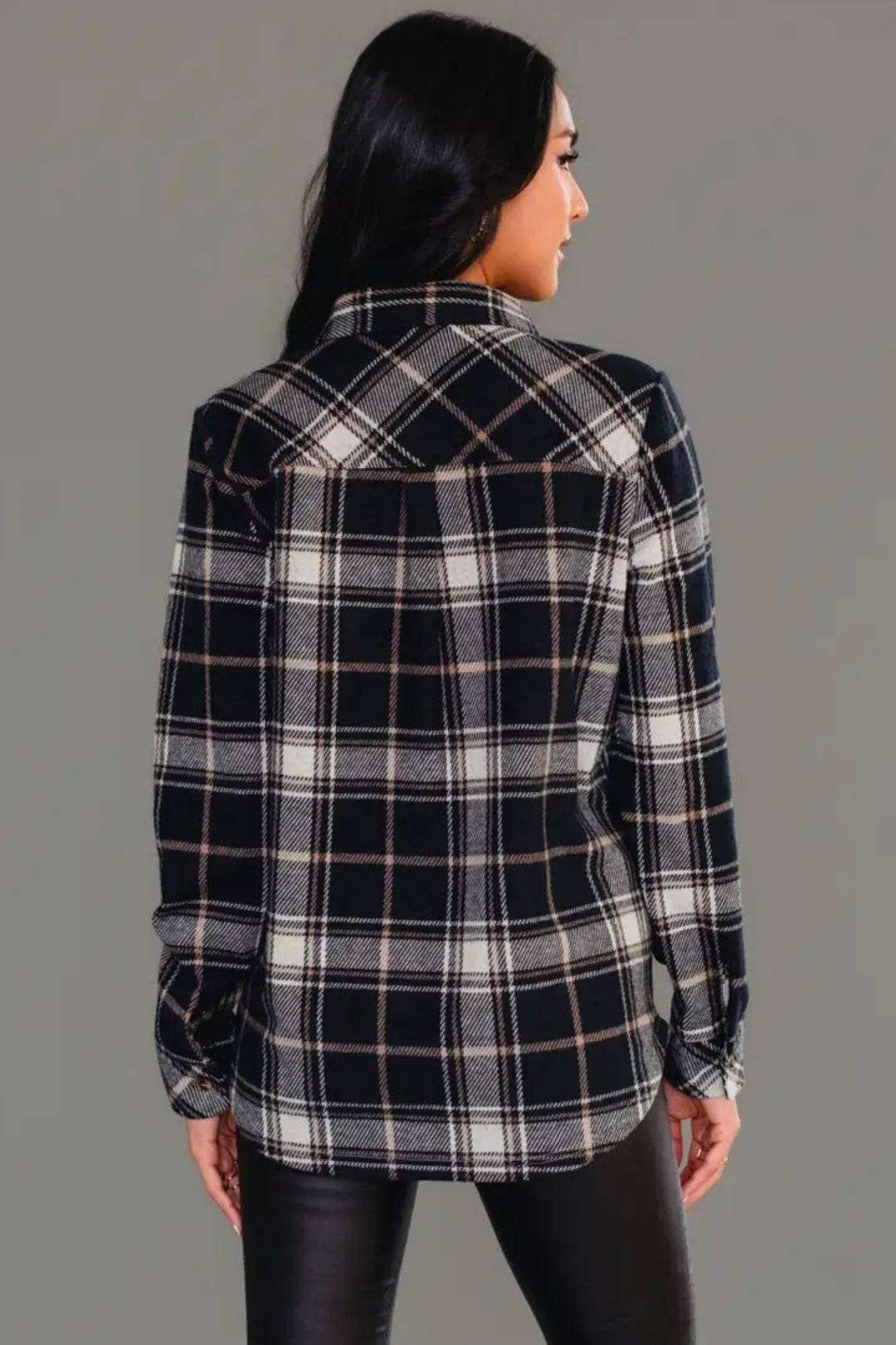Panache Soft Button Up - Black, Taupe & Cream Plaid