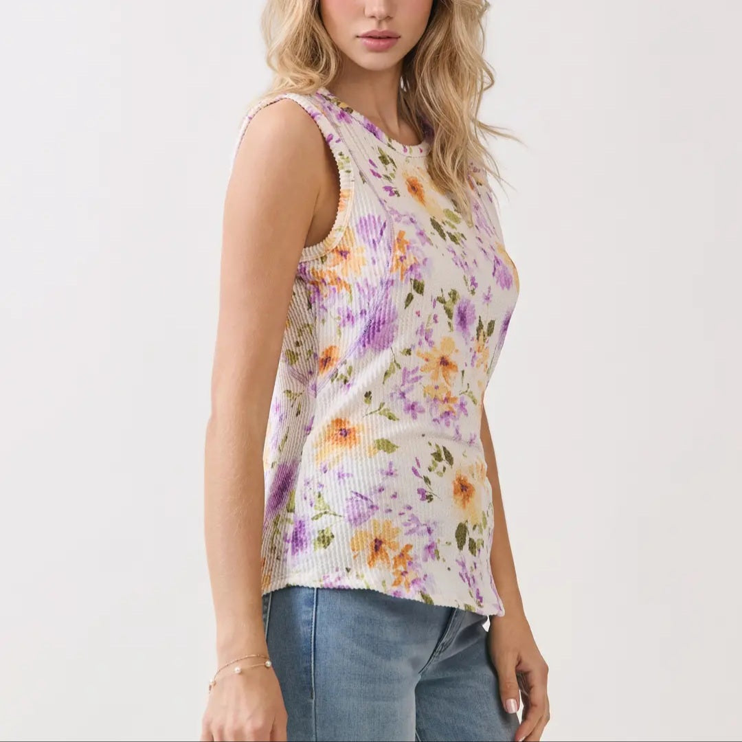 Bombom Floral Ribbed Tank Top