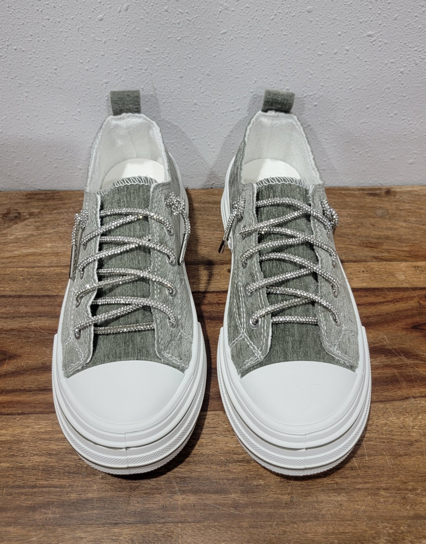 Very G Aman Velvet Rhinestone Slip On Sneaker - Sage