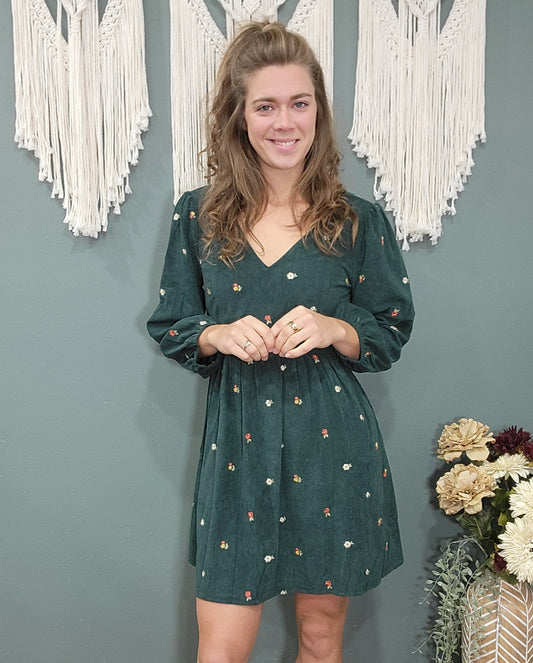 Staccato Green Corduroy Dress