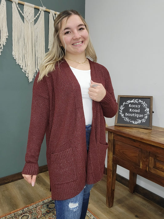 Staccato Burgundy Knit Cardigan with Front Pockets