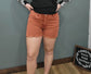 Zenana Burnt Orange Frayed Hem High Rise Shorts