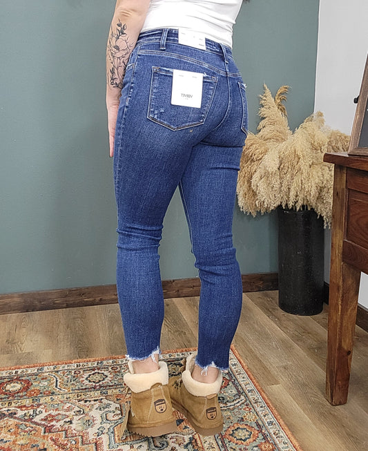 Vervet Amber Mid Rise Raw Hem Skinny Jeans