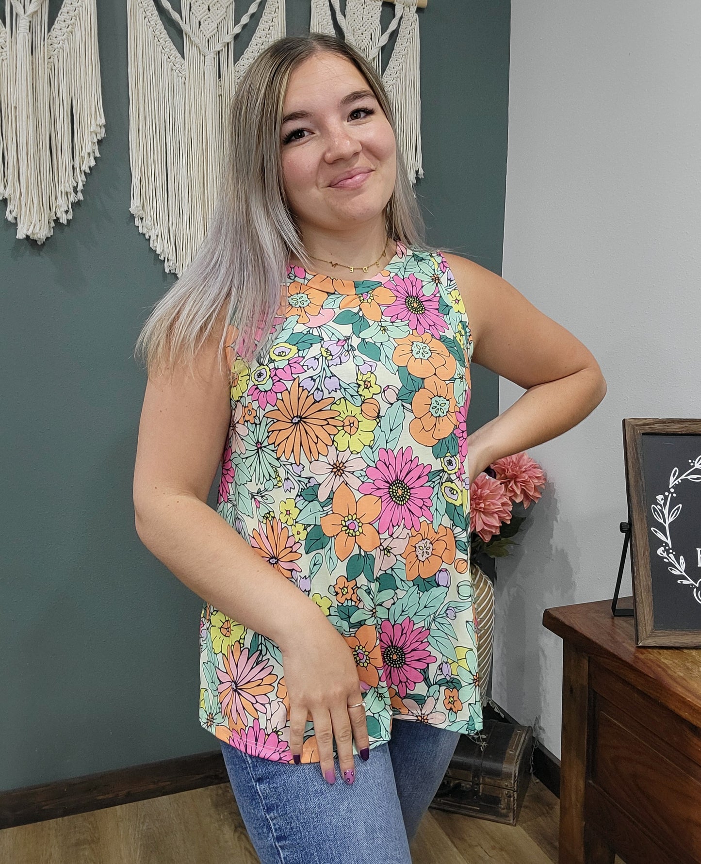 BomBom Neon Floral Tank