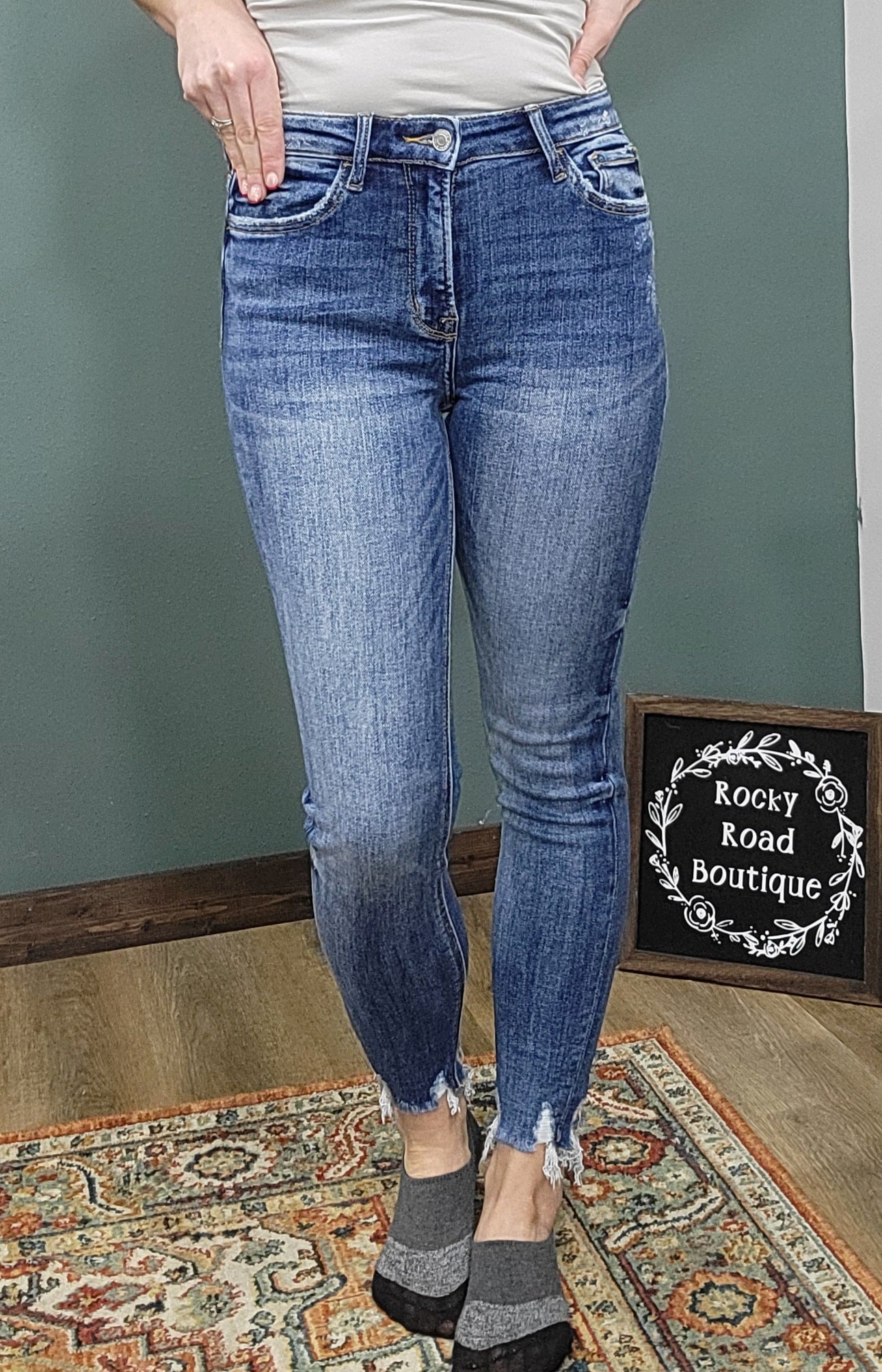 Lovervet High Rise Distressed Hem Skinny Jeans