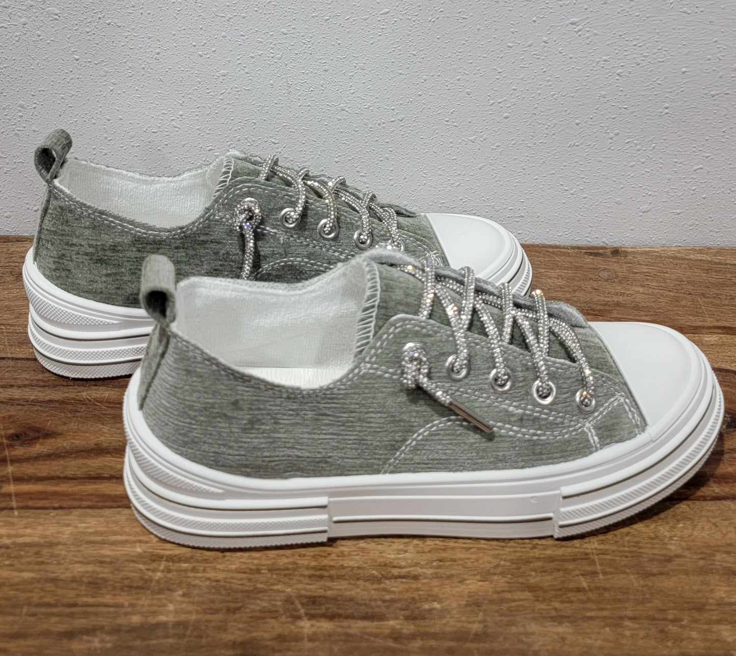 Very G Aman Velvet Rhinestone Slip On Sneaker - Sage