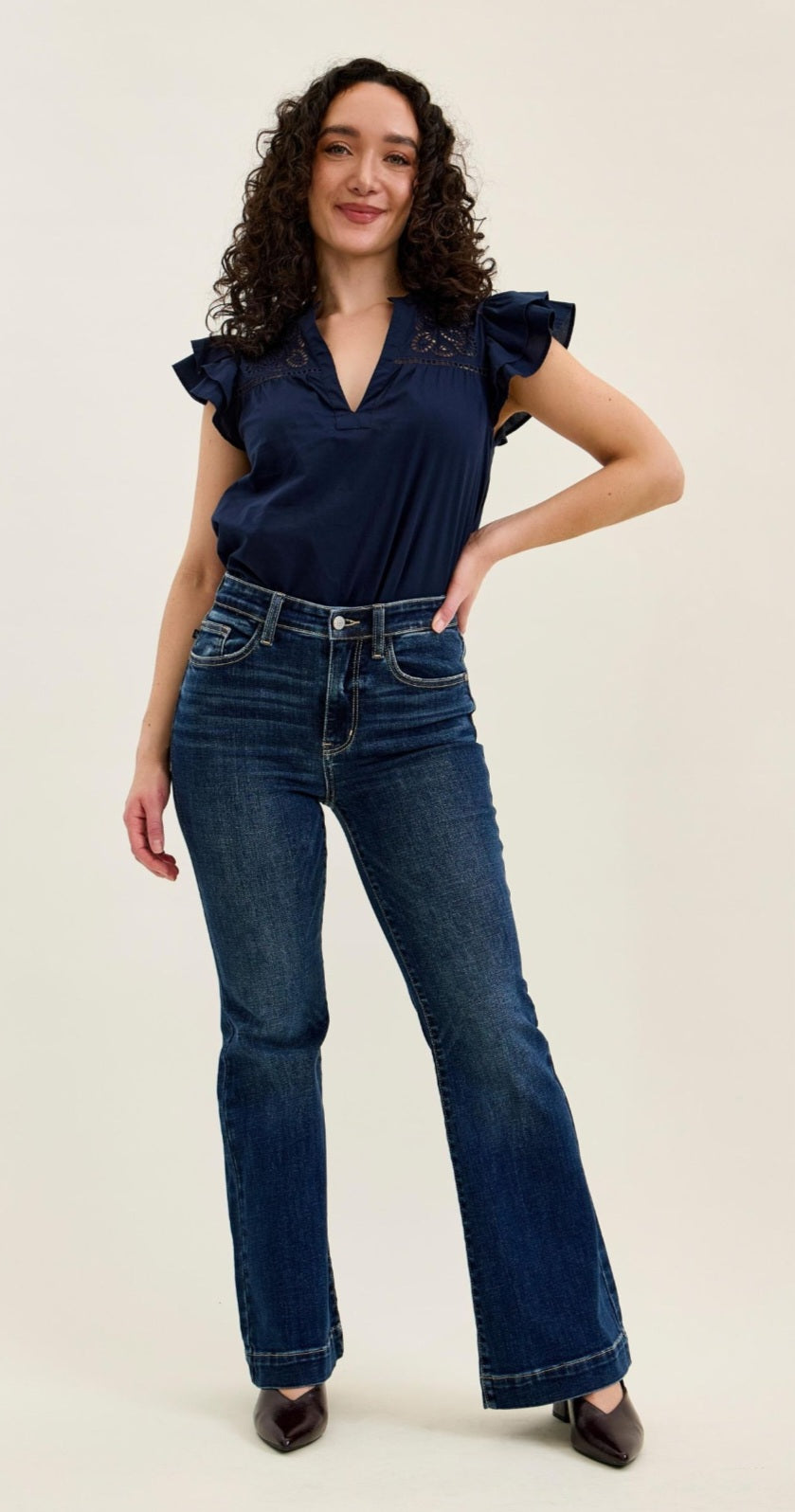 Judy Blue High Rise Petite Flare Trouser Hem