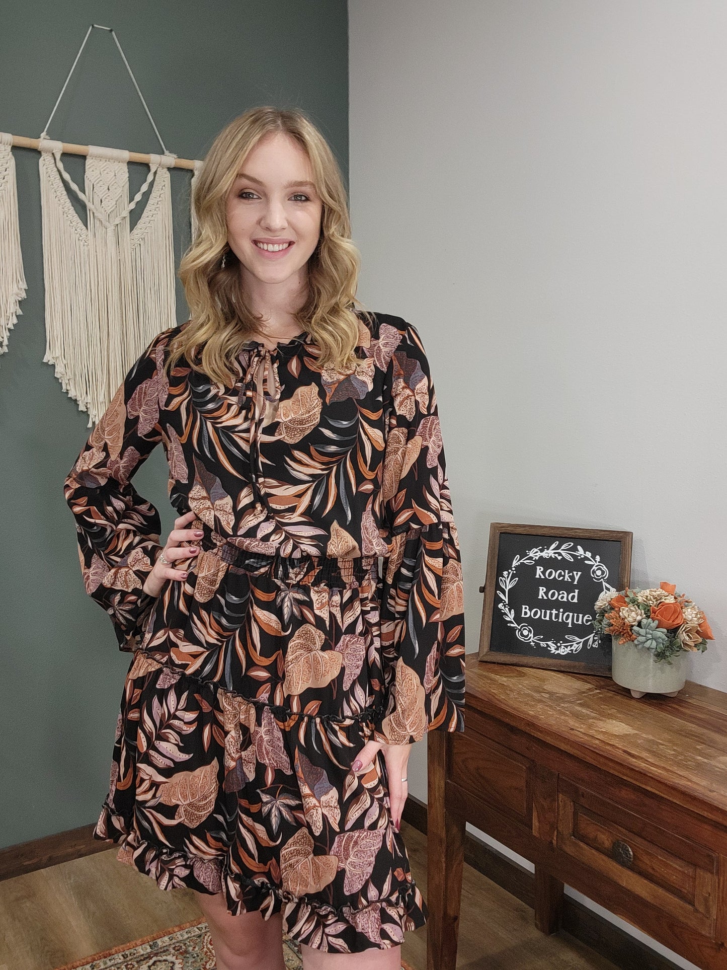 Kylie Paige Floral Leaf Print Dress