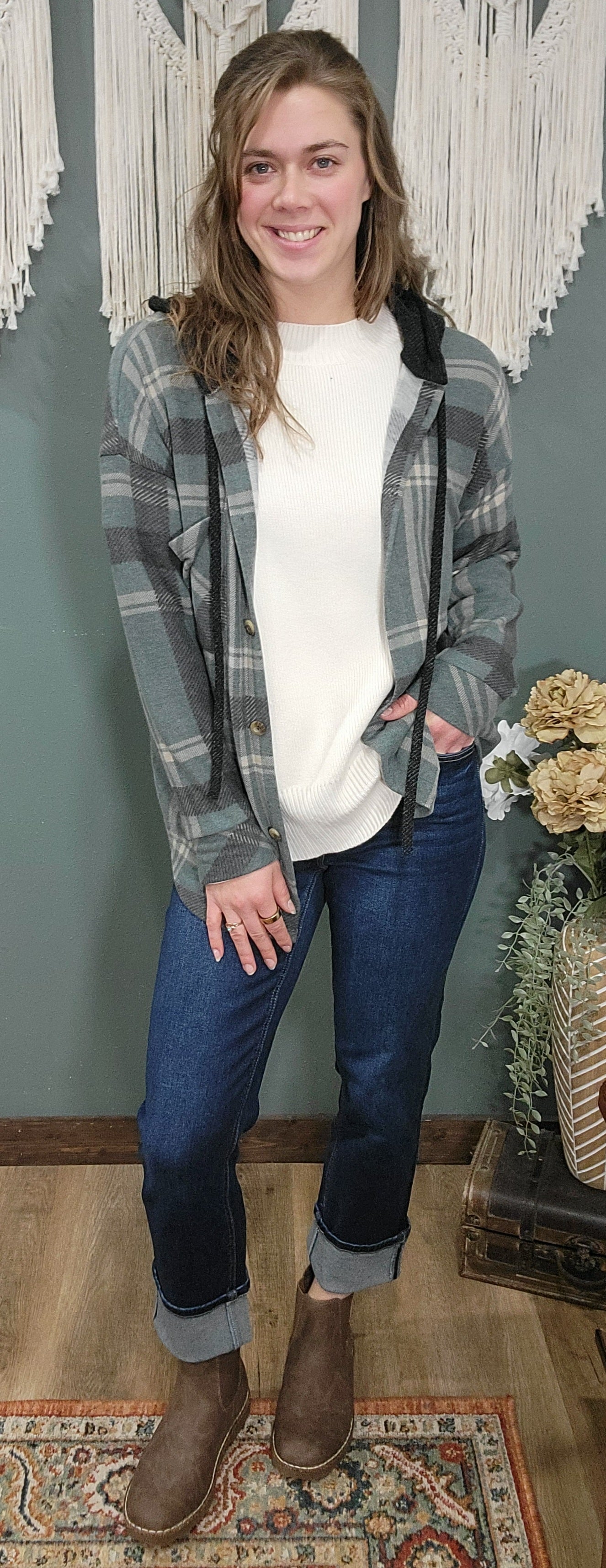 7th Ray Plaid Hoodie Button up