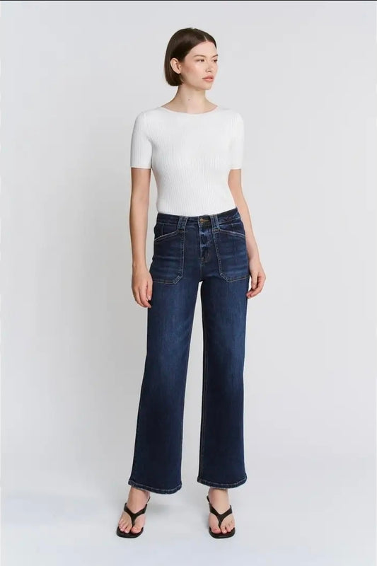 Mica Denim High Rise Wide Ankle with Patch Pocket