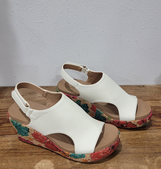 Corkys Carley White Floral 2 Wedge Sandal