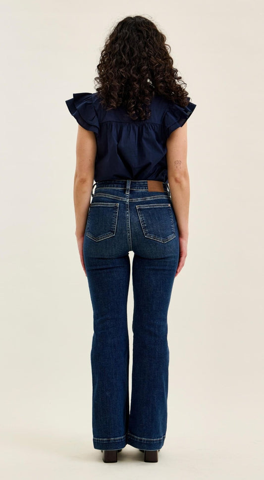 Judy Blue High Rise Petite Flare Trouser Hem