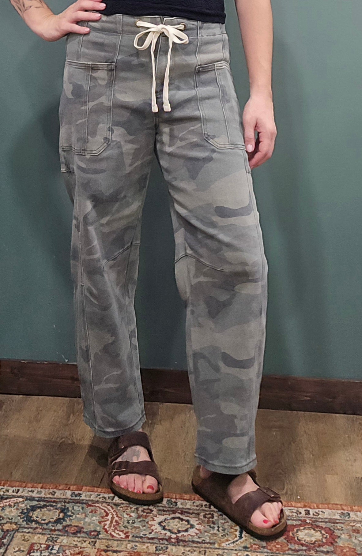 Risen High Rise Slouchy Cropped Barrel Jean - Camo
