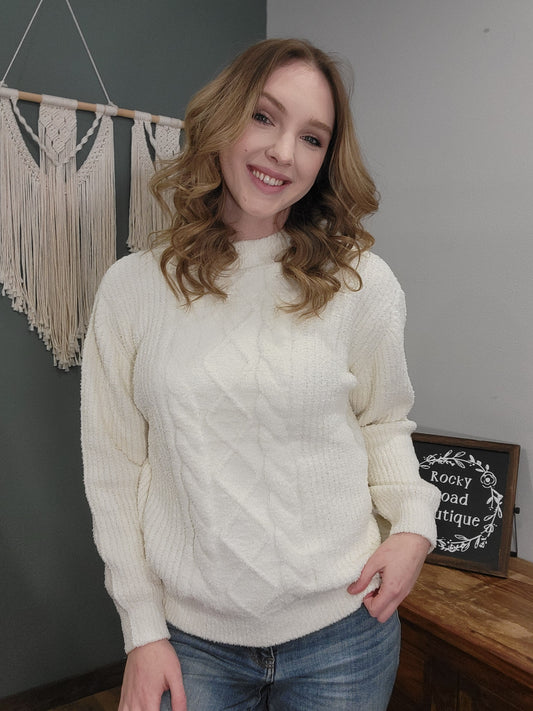 ComfyLuxe Chunky Knit Mock Neck Sweater / Ivory