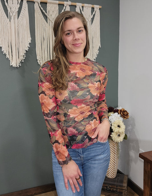 Floral Mesh Layering Top