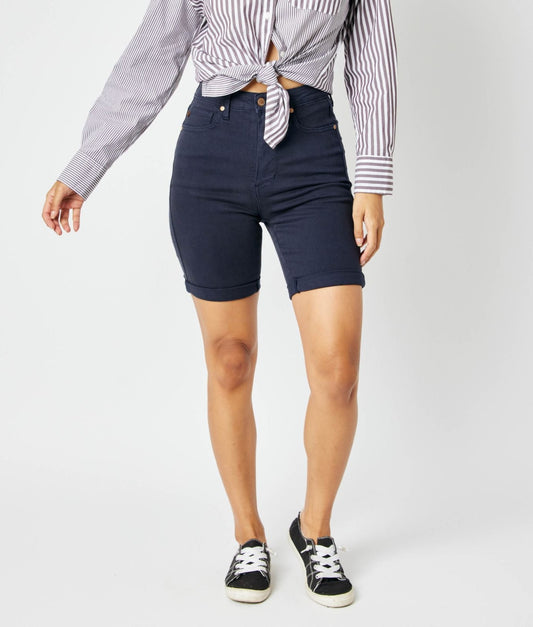 Judy Blue Navy Tummy Control Bermuda Shorts