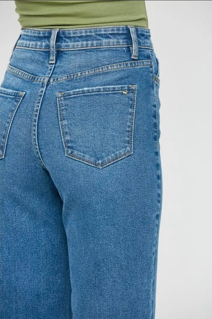 Mica Denim High Rise Button Fly Wide Leg Crop