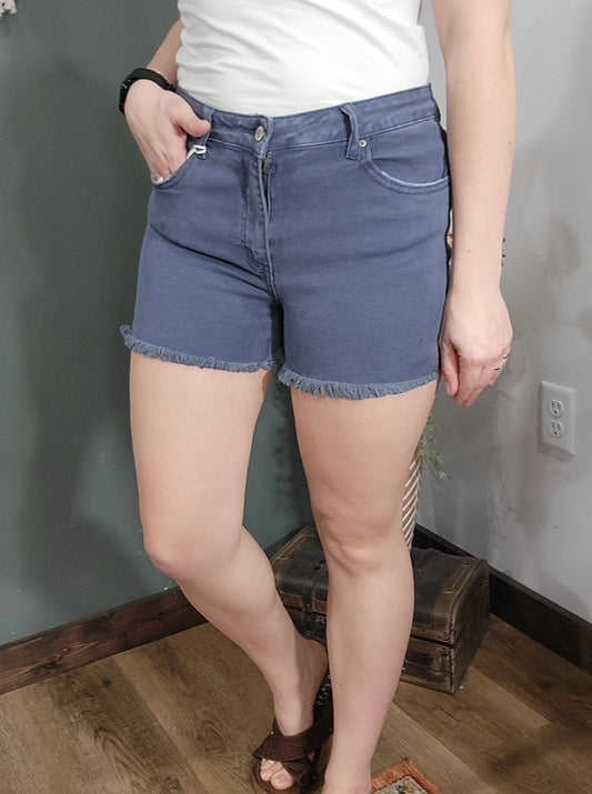 Zenana Acid Washed Denim Cutoff Shorts - Blackberry
