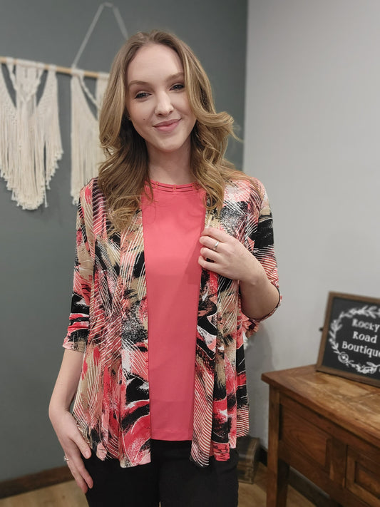 Southern Lady Long Half Sleeve Cardigan/ Coral,Black, Nude,White