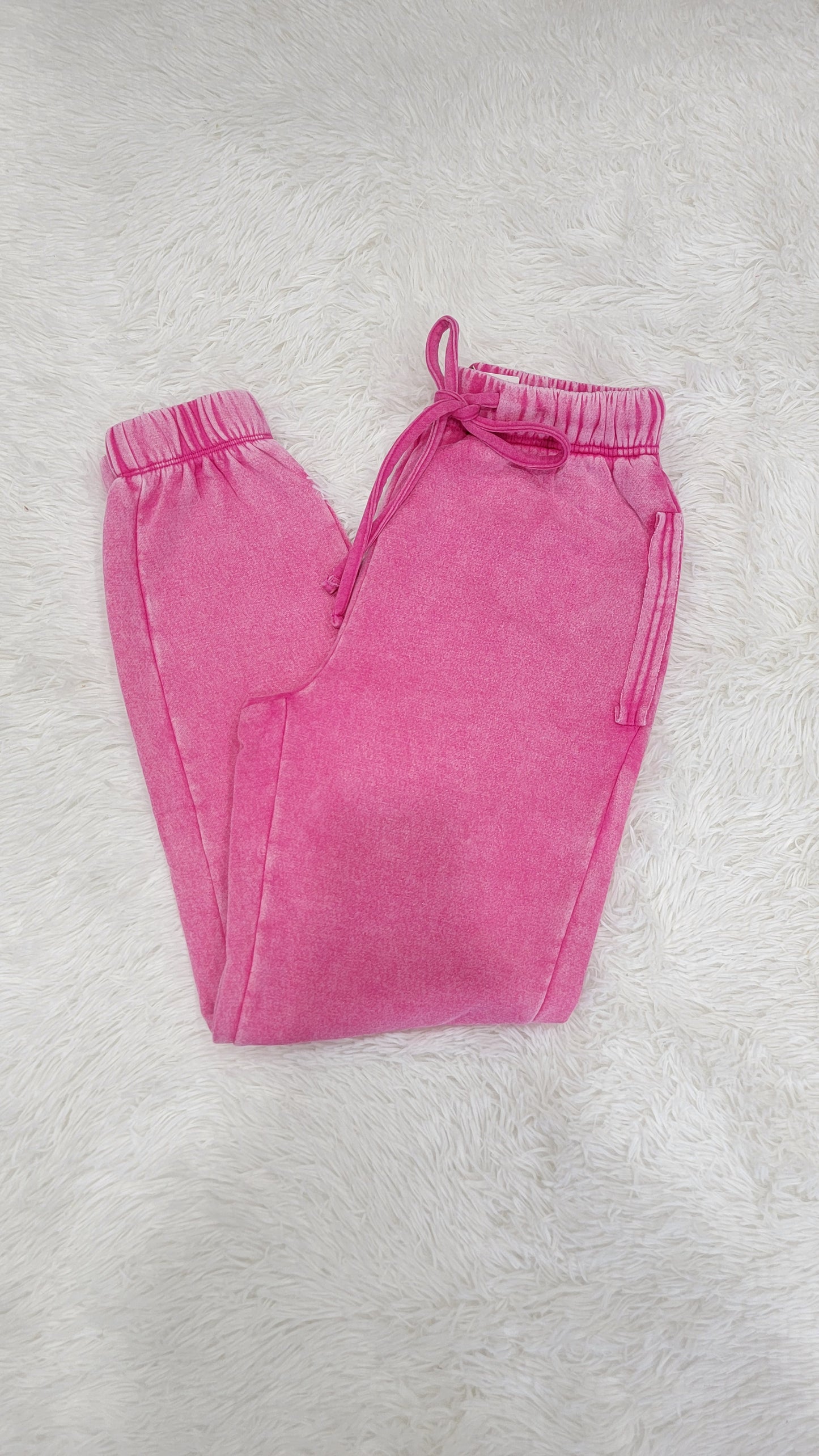 Zenana Acid Wash Sweatpants-Hot Pink