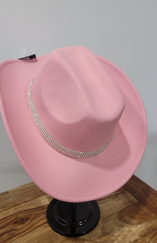 CC Beanie Western Cowboy Hat - Rose Pink w/Rhinestones