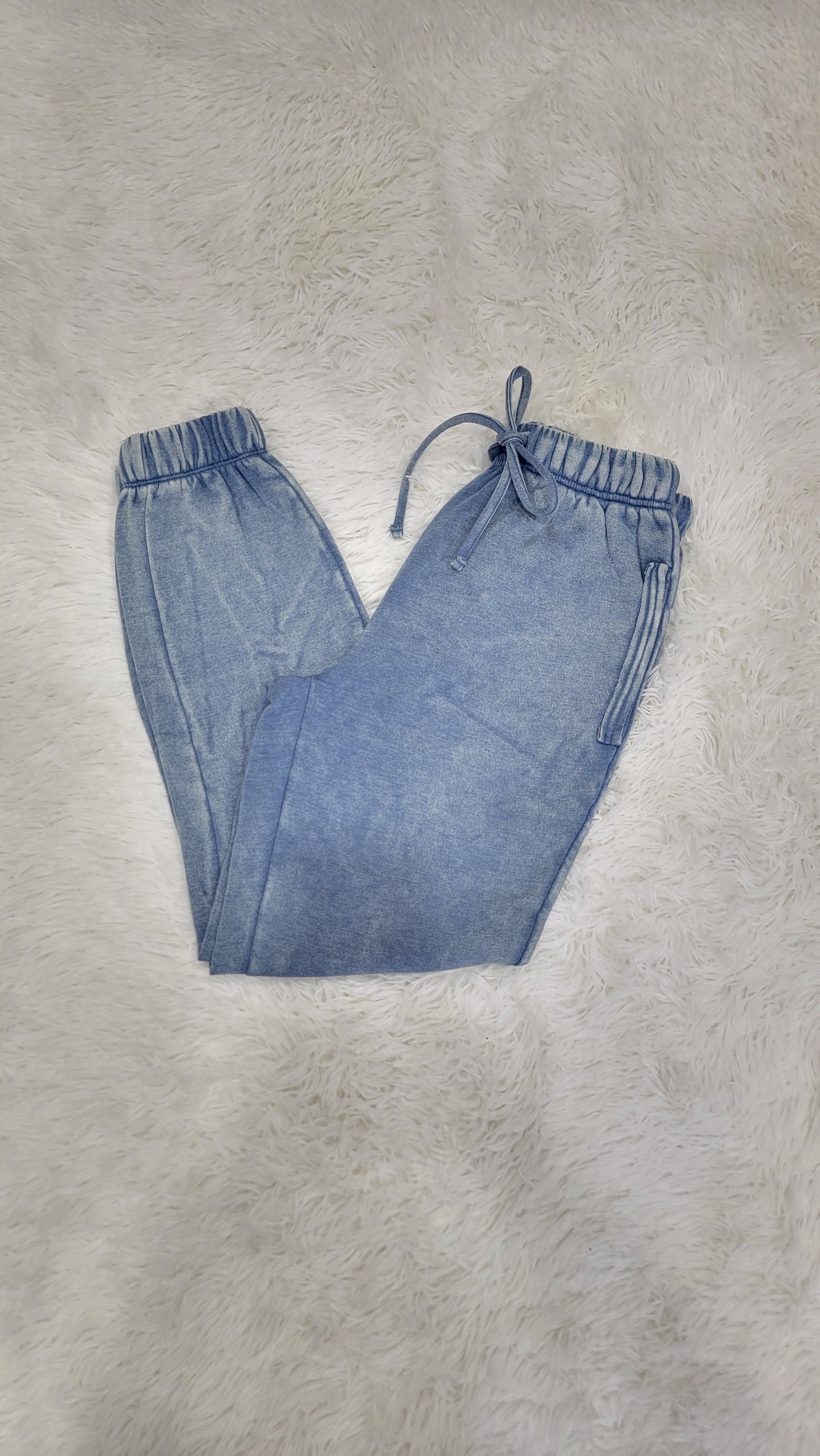 Zenana Acid Wash Sweatpants-Dusty Blue