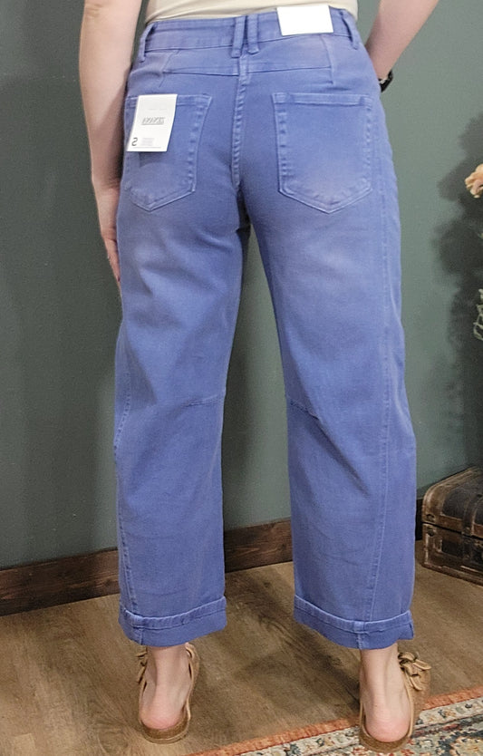 Zenana Acid Washed Barrel Jean - Marlin Blue
