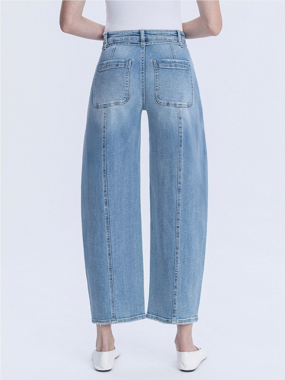 Lovervet High Rise Tie Waist Barrel Leg Jean