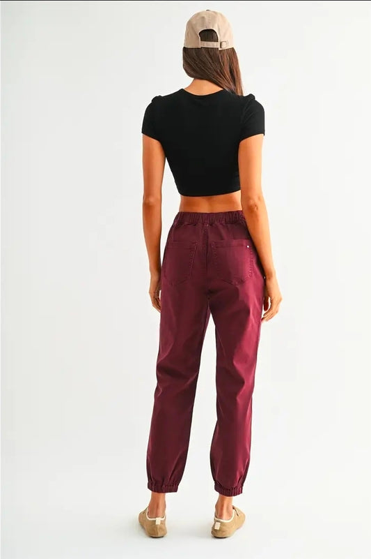 Mica High Rise Crop Jogger - Wine